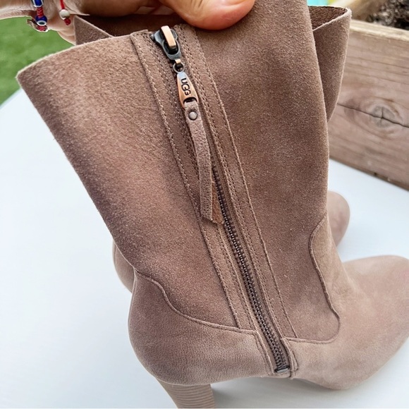UGG- Athena Suede Leather Stacked Heel Boots Size 5 - Picture 7 of 13